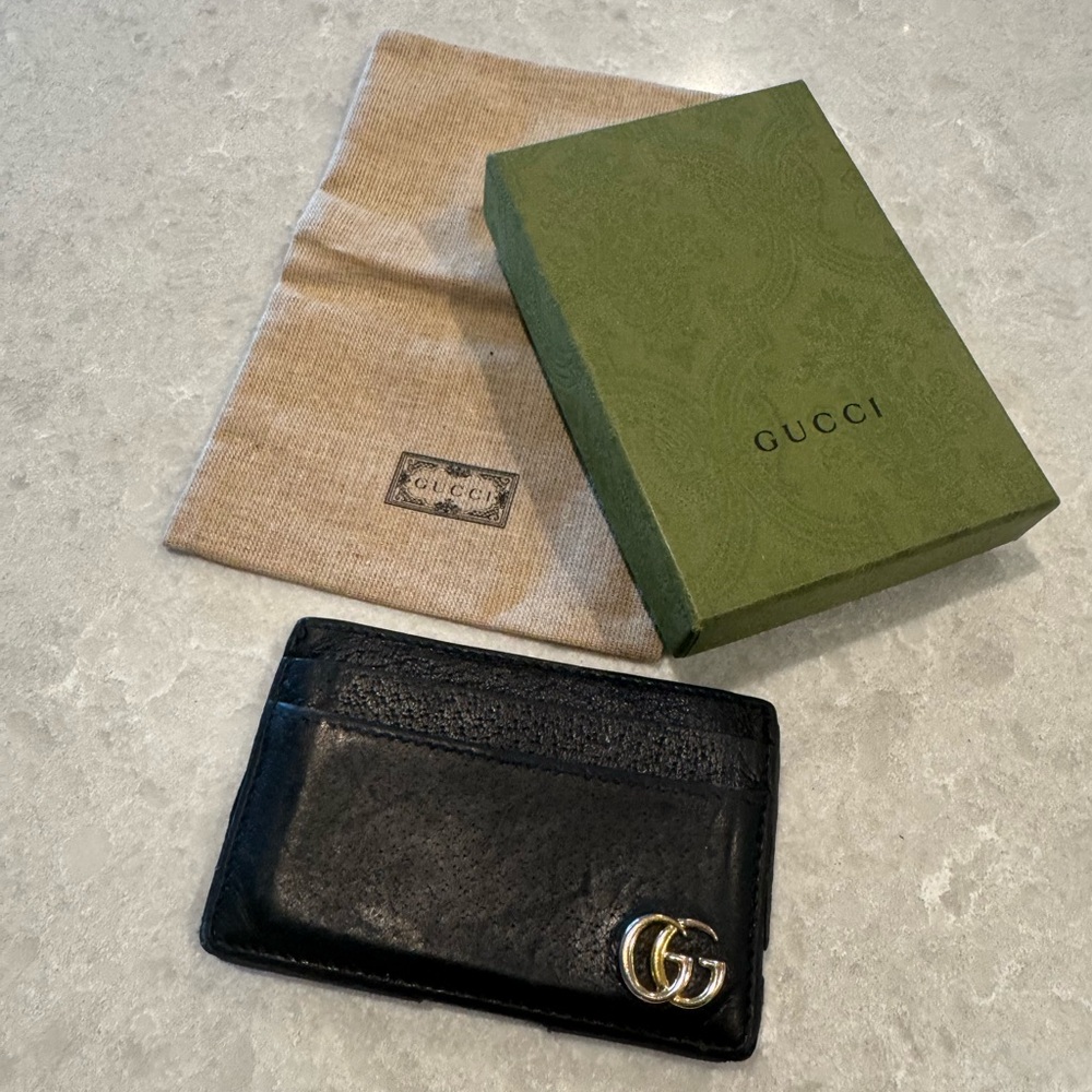 Gucci Black Key Card Holder with Gold Logo